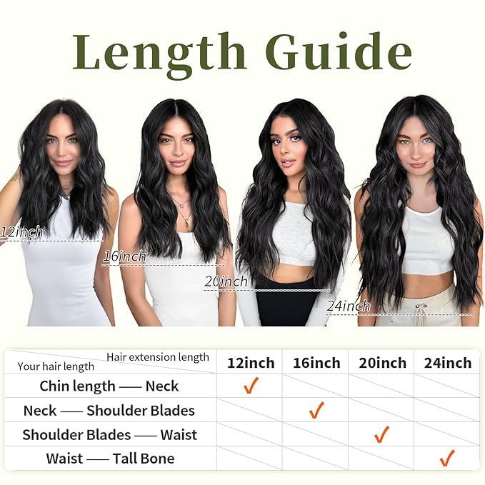 KooKaStyle Invisible Wire Hair Extensions with Transparent Headband Adjustable Size 4 Secure Clips Long Wavy Secret Wire Synthetic Hairpiece for Women (12 Inch, Black)