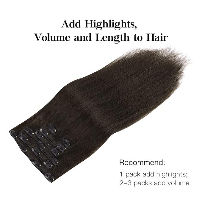 HOTBANANA Human Hair Clip in Hair Extensions, Dark Brown 120g Clip in Hair Extensions Real Human Hair Straight Remy Hair 24 Inch 7pcs