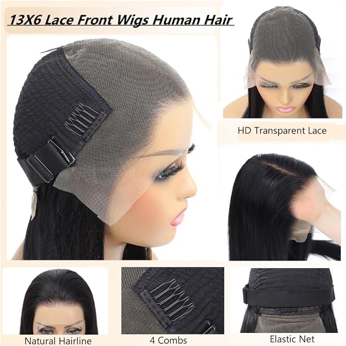 30 inch Lace Front Wig Human Hair 13x6 Straight Lace Front Wigs 250% Density HD Transparent Lace Front Wigs 13x6 Lace Front Wigs Human Hair Pre Plucked with Baby Hair (straight wigs, 30 Inch)