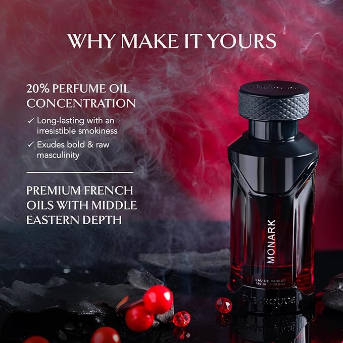 EMBAROUGE MONARK Men's Fragrance | Perfume for Men | Apple Top note | 100 ml pack | 3.4 Fl. Oz. | Spicy and Amber fragrance | Gift for Men | Eau de Parfum EDP