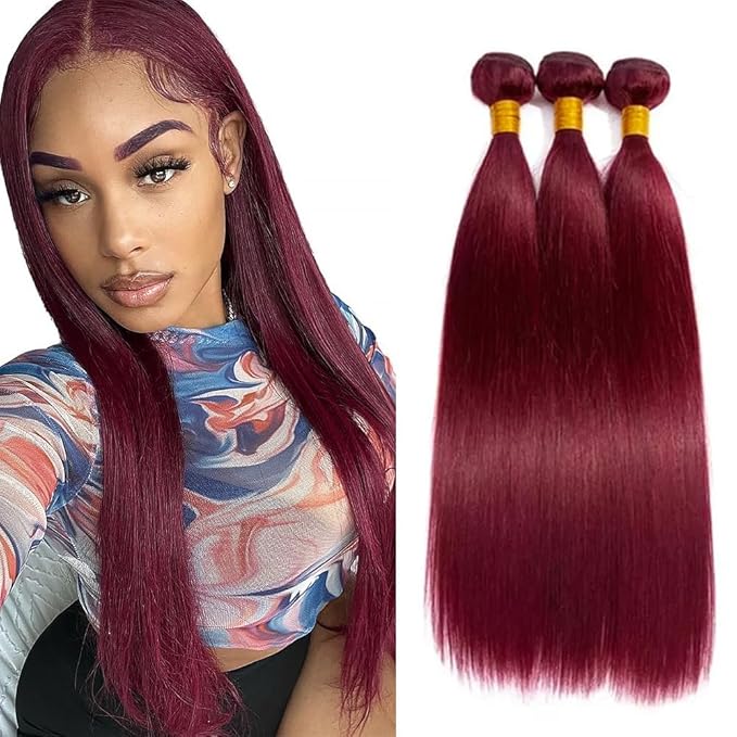 99J Human Hair Bundles Burgundy Straight Bundles 22 24 26 Inch 150g Mixed Length Brazilian Remy Red Human Hair Bundle for Women