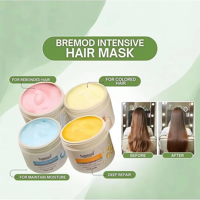 Bremod Performance Wheat Protein Hair Mask Intensive Repair Treatment for Color-Treated，Damaged Hair Strengthens, Boosts Elasticity, Adds Volume, Locks in Moisture 16.9 Fl Oz