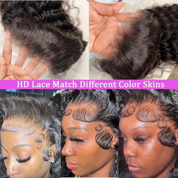 28 Inch Deep Wave Lace Front Wigs Human Hair 200 Density 13x6 HD Transparent Lace Front Wigs Human Hair Pre Plcked Curly Wig for Women Deep Wave Frontal Wigs Human Hair with Baby Hair