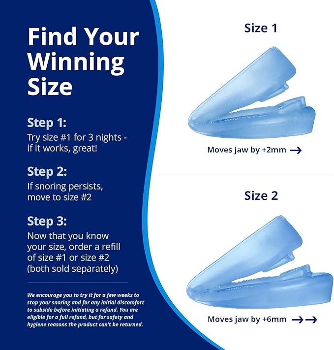 ZQuiet, Anti-Snoring Mouthpiece, Starter Pack with 2 Sizes, Living Hinge & Open Front Design for Comfort & Easy Breathing, Blue