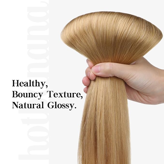 HOTBANANA Human Hair Clip in Hair Extensions, Honey Blonde 120g Clip in Hair Extensions Real Human Hair Straight Remy Hair Clip Ins 14 Inch 7pcs