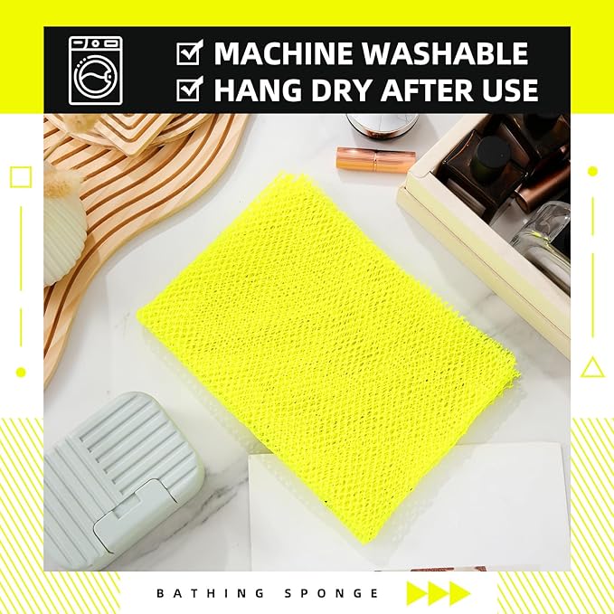 Geiserailie African Net Sponge Long Bathing Net Shower Body Scrubber Back Scrubber Skin Smoother Bathing Sponge for Daily Use or Stocking Stuffer(Luminous Yellow)
