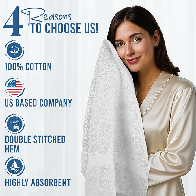 RIVERSIDE 100% Ring Spun Cotton Large Bath Towels Set of 4, 27 x 54 Inches – Quick Dry, Soft & Highly Absorbent Towels for Shower & Bathroom – Luxury 600 GSM Towels for Home, Spa, Gym, Hotel, White