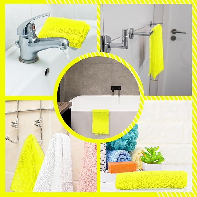 Geiserailie African Net Sponge Long Bathing Net Shower Body Scrubber Back Scrubber Skin Smoother Bathing Sponge for Daily Use or Stocking Stuffer(Luminous Yellow)