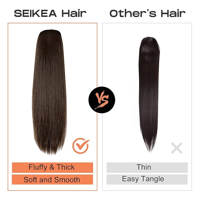 SEIKEA 28" Ponytail Extensions Drawstring Long Straight Fake Pony Tail Natural Soft Clip in Hair Extension Synthetic Heat Resistant Hairpiece - Dark Chocolate Brown