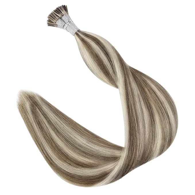 Full Shine Itip Human Hair Extensions 18 Inch 40 Grams Ash Brown Highlights Platinum Blonde I Tip Hair Extensions Human Hair Natural Straight Hair Pre Bonded Extensions