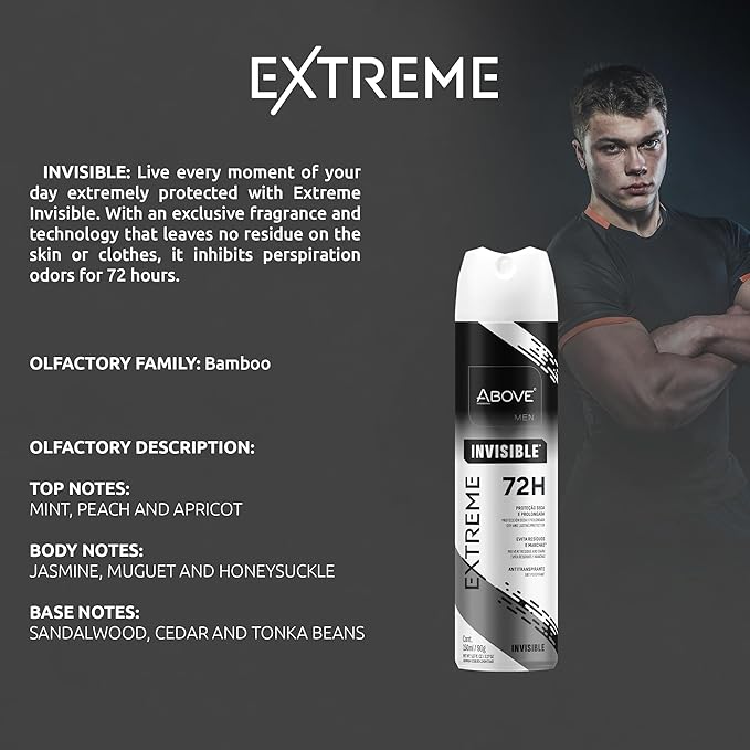 ABOVE Extreme Men Invisible - 72H Antiperspirant Spray Deodorant for Men 5.07 Fl Oz(4 Pack) | Aluminum-Free | Fresh Mist, No Stain & Alcohol, Long-Lasting Men's Deodorant Spray | Mint, Peach, Apricot