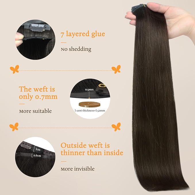 DOORES Human Hair Extensions Clip in, Dark Brown 80g 7pcs 12 Inch, Thick Clip in Hair Extensions Remy Natural for Women Gift