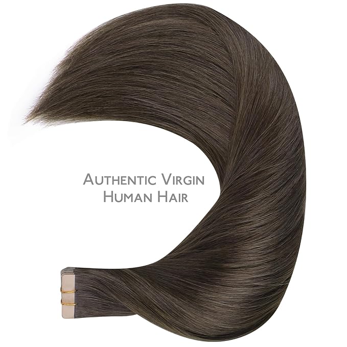 WENNALIFE Tape in Hair Extensions Human Hair, 20pcs 50g 18 inch Cool Dark Brown Remy Hair Extensions Straight Human Hair Tape in Extensions Skin Weft Tape Extensions