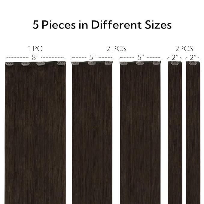 HOTBANANA Real Human Hair Clip in Hair Extensions, 5Pcs 60g 14 Inch Light Dark Brown Straight Remy Clip in Extensions