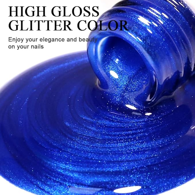 Imtiti Pearl Gel Nail Polish, 1Pcs Blue Glitter Shimmer Soak Off UV LED Gel Polish, Long Lasting, Manicure Salon DIY at Home for Spring and Summer (0.34 Fl Oz-961)