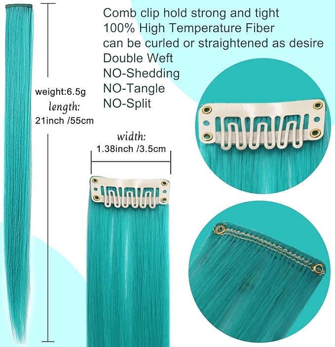 Rhyme 14 PCS 21 inch Colored Hair Extensions Clip in/on for America Women Girls hiar Accessories Wig Pieces Synthetic Rainbow Hair Extensions (Multicolour)
