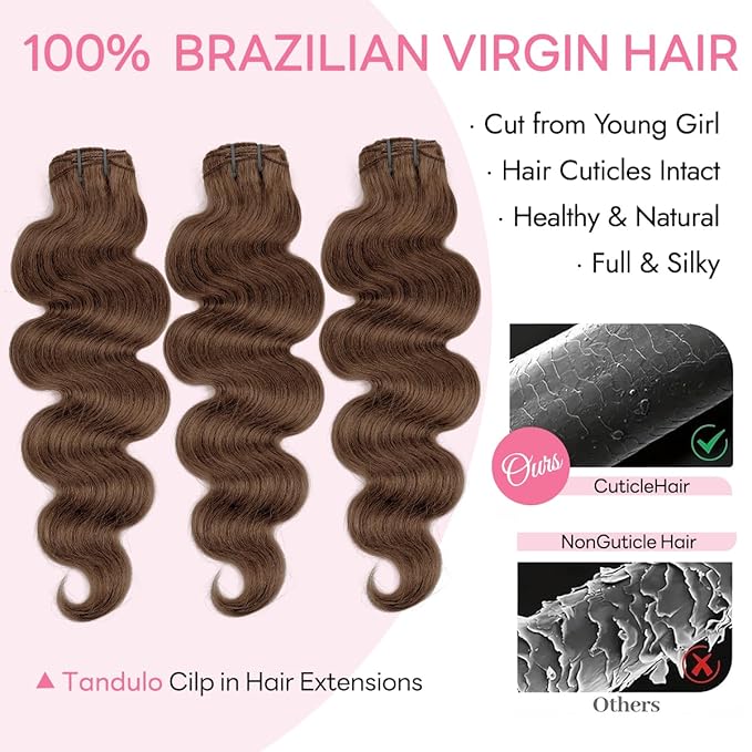 Clip in Hair Extensions Real Human Hair Body Wave 4 Chocolate Brown Clip in 100% Brazilian Remy Human Hair Extensions 8pcs Per Set with 18 Clips Double Weft 20 Inch 105g/3.6oz