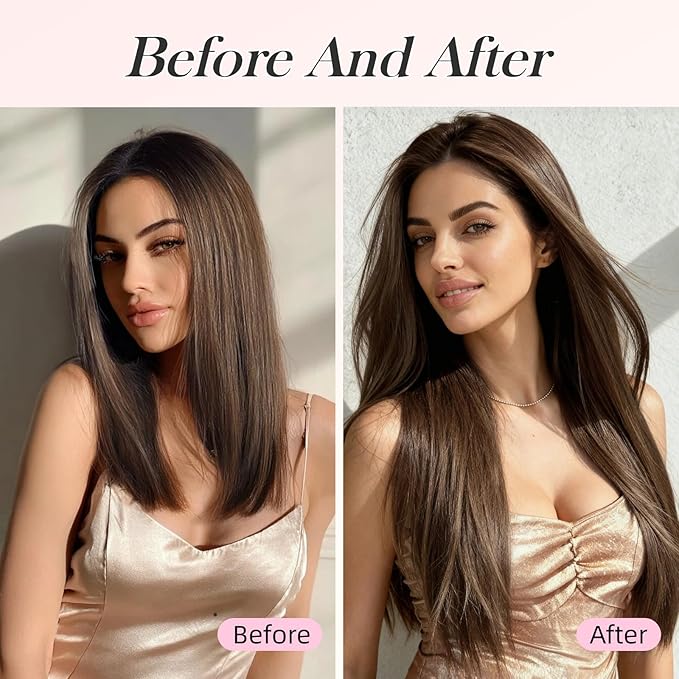 Dark Brown Clip in Extensions 18 Inch Invisible Long Synthetic Extension 5PCS Straight Fake Soft and Not Easily Knotted Clips on Hair Pieces for Women Grils Weddings Party Daily Use 6.5 Oz