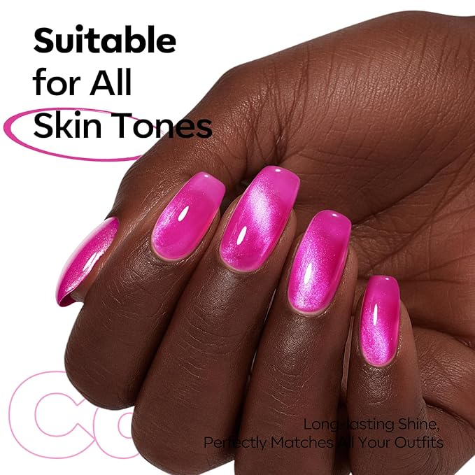 modelones Cat Eye Gel Nail Polish Pink Glitter Holographic Hot Pink Cat Eye Neon Shimmer Reflective Translucent U v Gel Magnetic Nail Polish Top Coat for Women Girl 15ML