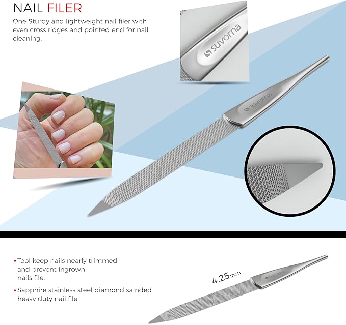 Suvorna Manicure Kit for Women with Nail Clippers, Nail Scissors, Cuticle Pusher, Nail File & Tweezer - Made with Stainless Steel - Professional Nail kit for Adults, Seniors, Women, and Men. (5 Pcs)