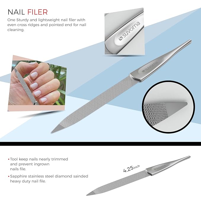 Suvorna Manicure Kit for Women with Nail Clippers, Nail Scissors, Cuticle Pusher, Nail File & Tweezer - Made with Stainless Steel - Professional Nail kit for Adults, Seniors, Women, and Men. (5 Pcs)