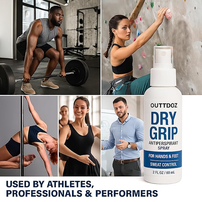 DryGrip Antiperspirant Spray for Hands and Feet – Extra Strength Sweat Control with 15% Aluminum Chloride – Grip Enhancer for Climbing, Gymnastics, Weightlifting, Dance and Sports
