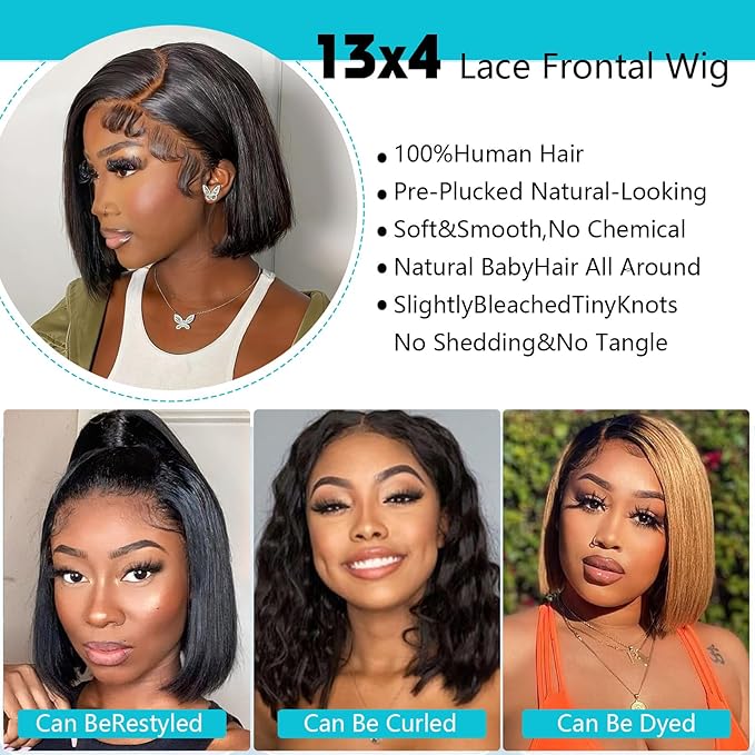 Bob Wig Human Hair 13X4 HD Transparent Lace Front Wigs Human Hair 180% Density Short Bob Wigs Human Hair Straight Lace Frontal Wig For Women 14Inch