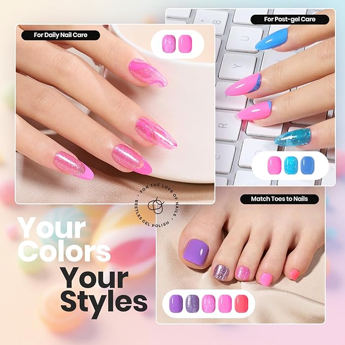 Beetles Glitter Neon Nail Polish Set - 12 Colors Hot Pink Blue Purple Rainbow Rright Glitter Nail Polish Set, Air Quick Dry DIY Fingernail Art Set Christmas Salon Home Gift