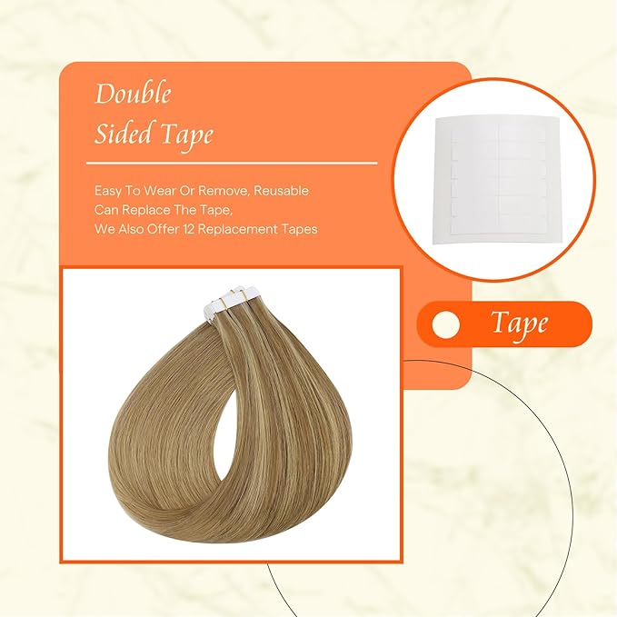 Full Shine Human Hair Extensions Tape in Color 10 Golden Brown and 16 Golden Blonde to 16 Blonde 14 Inch Invisible Seamless Tape in Hair Extensions Human Hair 20PCS 50 Grams Add Volume