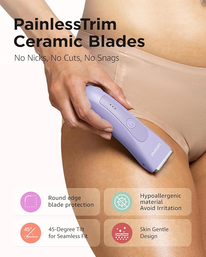 MANSPOT Bikini Trimmer for Women, Pubic Hair Trimmer Shaver for Women -Waterproof Hair Shaver Razors, LADYSPOT™ Shaving Sets,with 3 Guards,Replaceable Hypoallergenic Ceramic Blade,Wet/Dry(Purple)