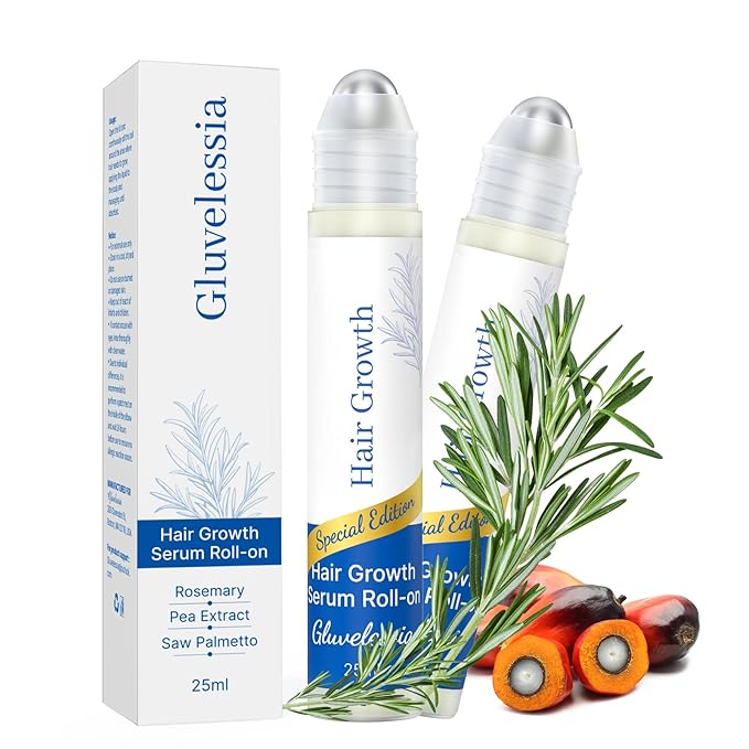 Hair Growth Serum Roll On 25ml/0.84Oz with Saw Palmetto, Rosemary & Pea Extract，Helps Support Thicker, Fuller Hair Appearance, Non-Greasy Hair Loss Support for Men & Women (2pcs)