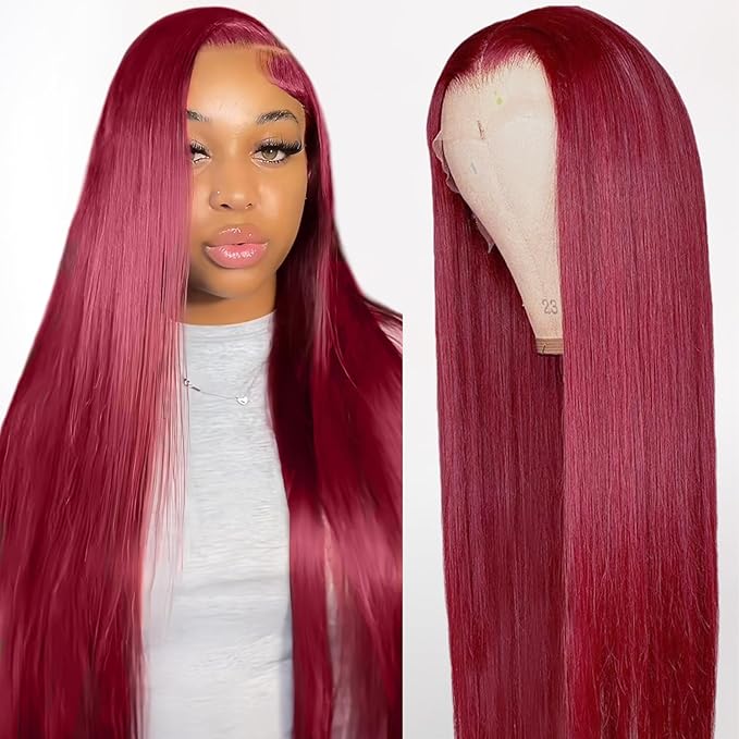 13x6 Burgundy Wig Human Hair,[2 Year Life],200% Density 99j Burgundy 13x6 HD Lace Front Wigs Human Hair Pre Plucked,Free Part Straight Wigs Human Hair for Black Women 32 Inch