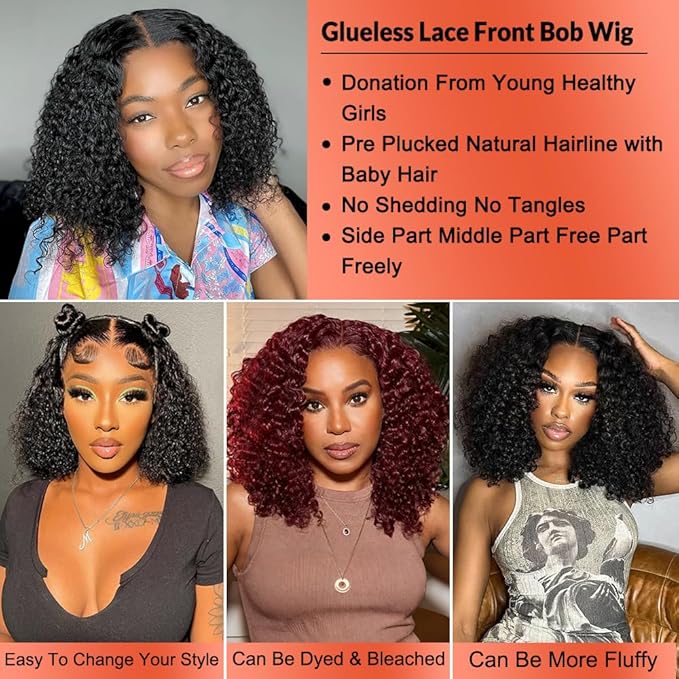 Deep Curly Bob Wig Human Hair 13x4 HD Lace Frontal Wigs Pre Plucked 180% Density Wet and Wavy Lace Front Bob Wigs Human Hair Glueless for Black Women 14 Inch