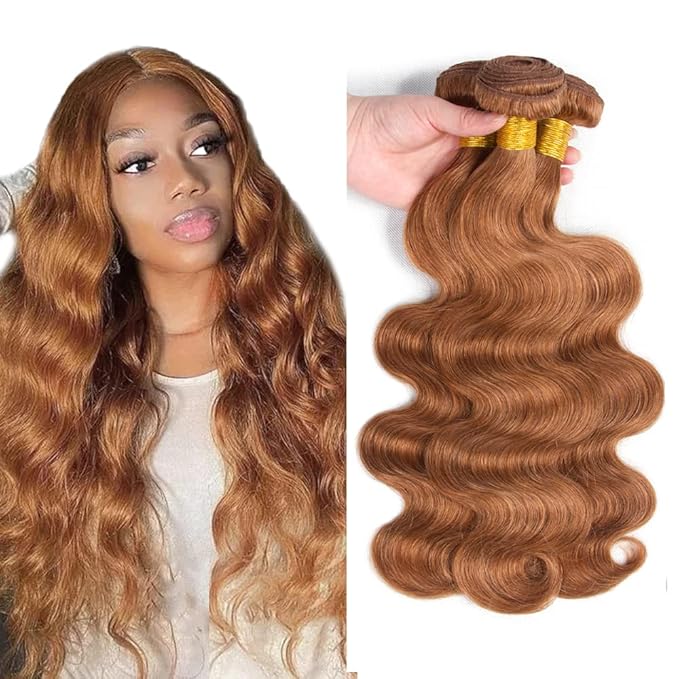 Color #30 Body Wave Bundles Human Hair Light Brown Bundles 12 14 16 Inch Brazilian Virgin Remy Hair 3 Bundles Brown Body Wave Bundles Hair Extensions