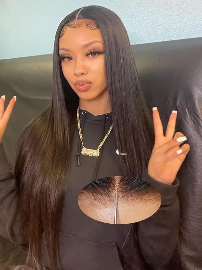Straight Glueless Pre Plucked Pre Cut 7X5 HD Lace Pre Bleached Knots Wigs Human Hair,Wear and Go Lace Front Wig with Natural Hairline Baby Hair for Black Women 200% Density 20 Inch