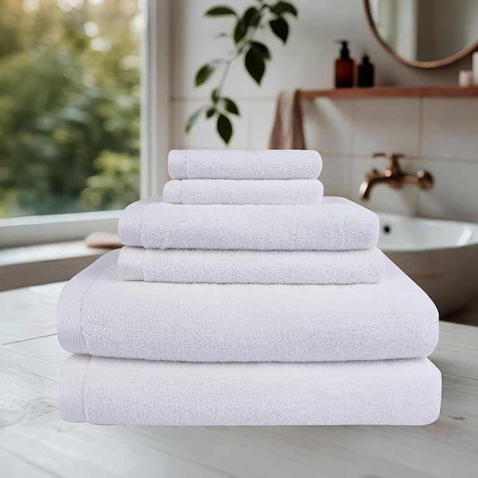 Everplush Classic 6 Pcs Luxury Bath Towels Sets,Highly Absorbent and Quick Dry Extra Large Bath Towel, Super Soft Towel for Bathroom, Pool, Swim (Porcelain White, Bath Towels 6PK)