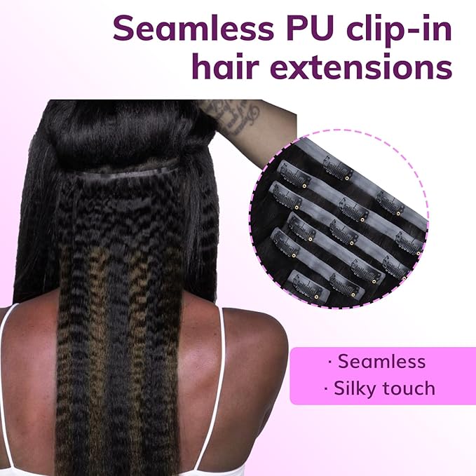 IDN BEAUTY Seamless Clip In Hair Extensions Human Hair, Kinky Straight 22 Inch 110g 7pcs, 1B/6/1B Balayage Natural Black to Chestnut Brown Remy Hair Seamless Clip Ins For Black Women PU Invisible Edge