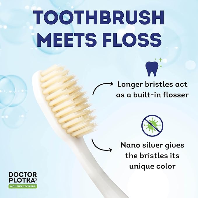 MOUTHWATCHERS Soft Flossing Toothbrushes, Family Pack, 2 Adult & 2 Kids, Ultra Clean Manual Toothbrush Set for Sensitive Teeth & Gums, by Dr. Plotka, Assorted Colors