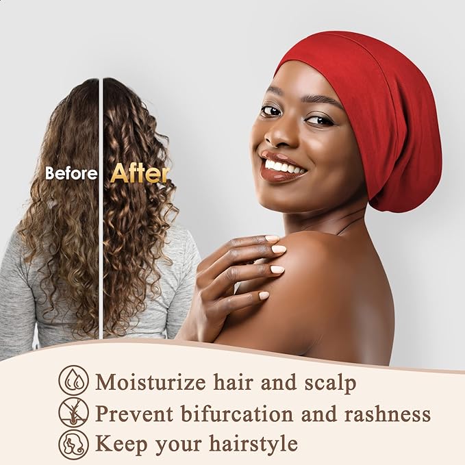 OLESILK Silk Bonnet for Sleeping Women: 100% Mulberry Silk for Frizz Free Curly, Adjustable Strap for Non Slip, Red