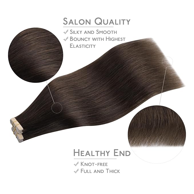 WENNALIFE Tape in Hair Extensions Human Hair, 40pcs 100g 24 inch Light Dark Brown Hair Extensions Real Human Hair Straight Tape in Extensions Invisible Human Hair Extensions Real Hair Extensions