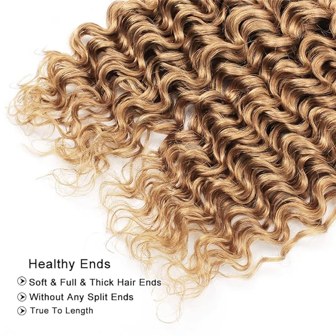 Freiuoke 26 28 30 Inch Honey Blonde Bundles Human Hair Ombre Deep Wave Bundle 27 Deep Wave 3 Bundles Brazilian Virgin Hair Extensions