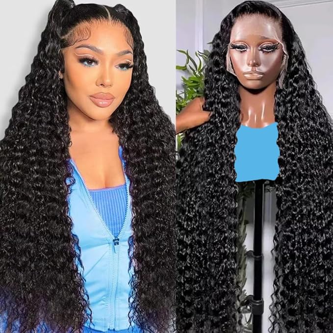 24 Inch Deep Wave Lace Front Wigs Human Hair 200 Density 13x6 HD Transparent Lace Front Wigs Human Hair Pre Plcked Curly Wig for Women Deep Wave Frontal Wigs Human Hair with Baby Hair