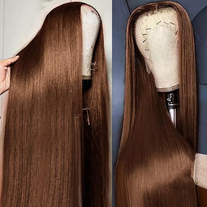AMIRTY 250% Density Chocolate Brown Lace Front Wigs Human Hair for Women 13X4 HD Transparent Lace Front Wigs Brazilian Virgin Straight Wig Human Hair Pre Plucked 34Inch