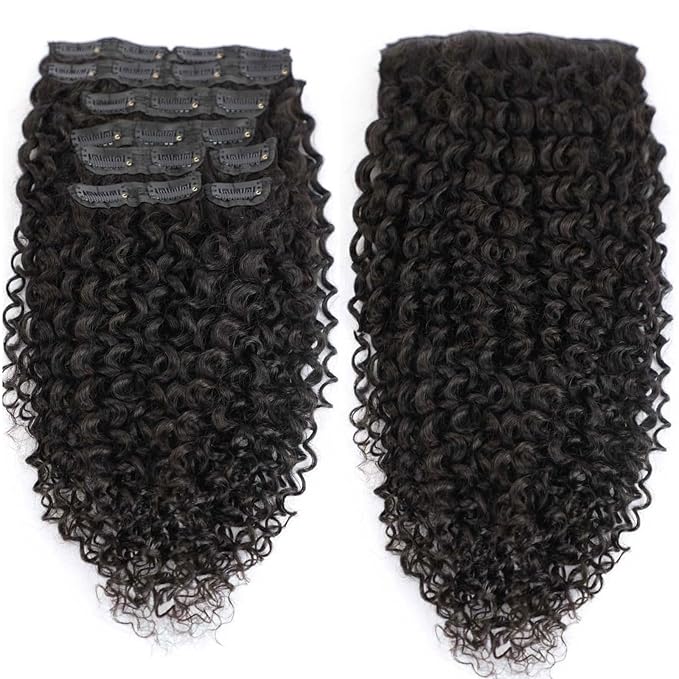 Curly Clip In Hair Extensions Human Hair 16 Inch 3C 4A 110g 8pcs Kinky Curly Clip Ins Full Head for Women Brazilian Remy Human Hair Extensions Natural Color with 20 Clips