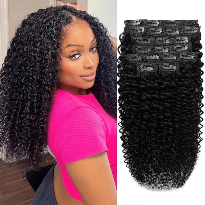 Curly Clip In Hair Extension Real Human Hair 3C 4A 18 Inch Kinky Curly Clip in Hair Extensions Real Human Hair Brazilian Remy Human Hair Extensions Double Weft 8Pcs 110g Natural Black