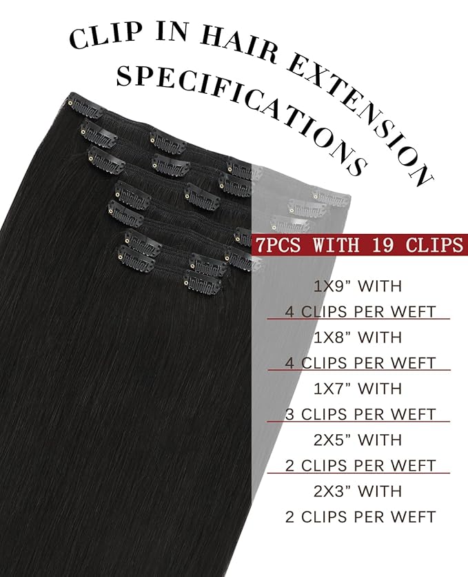 Clip in Hair Extensions Real Human Hair Straight Hair Extensions Real Human Hair Natural Black Clip in Extensions for Women 22inch 7Pcs 160g(#1B-22inch)