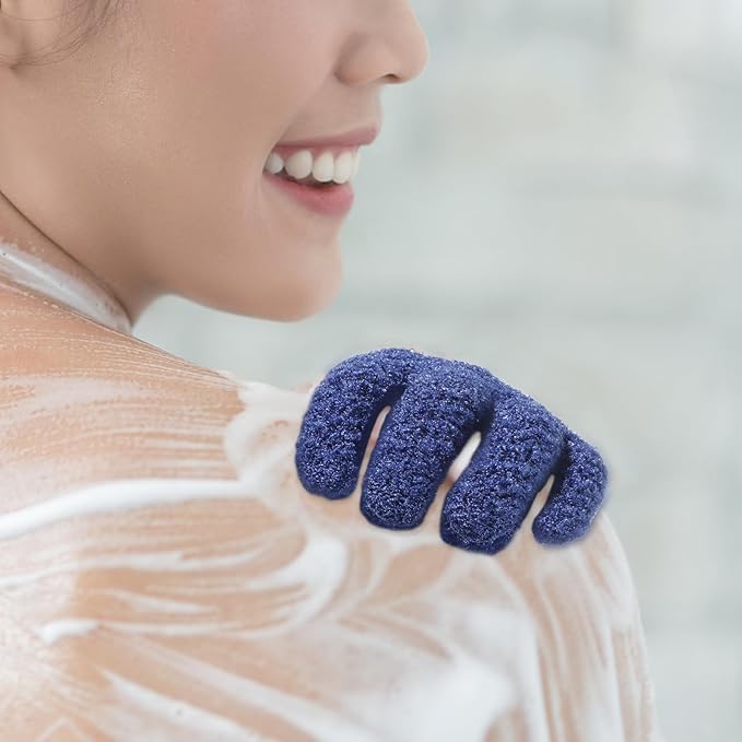 Shower Exfoliating Gloves, 2 Pairs Heavy and Large Bathing Gloves Body Wash Dead Skin Removal Deep Cleansing Sponge Loofah for Women Men Shower Spa Massage Body Face Hand Foot, Blue
