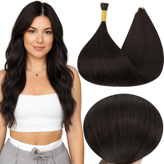 Full Shine I Tip Hair Extensions Human Hair 22 Inch Darkest Brown 40 Grams Itip Human Hair Extensions Straight Natural Remy Hair for Women add Length Cold Fusion