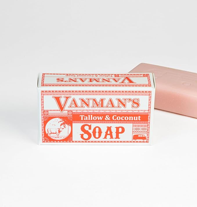 VanMan Beef Tallow and Coconut Oil Bar Soap – Pure Grass-Fed Beef Tallow Soap with Coconut Oil & Kaolin Clay, Subtle Grapefruit Scent, Hydrating & Nourishing, Clean Ingredients, 3.8oz - 3 Pack