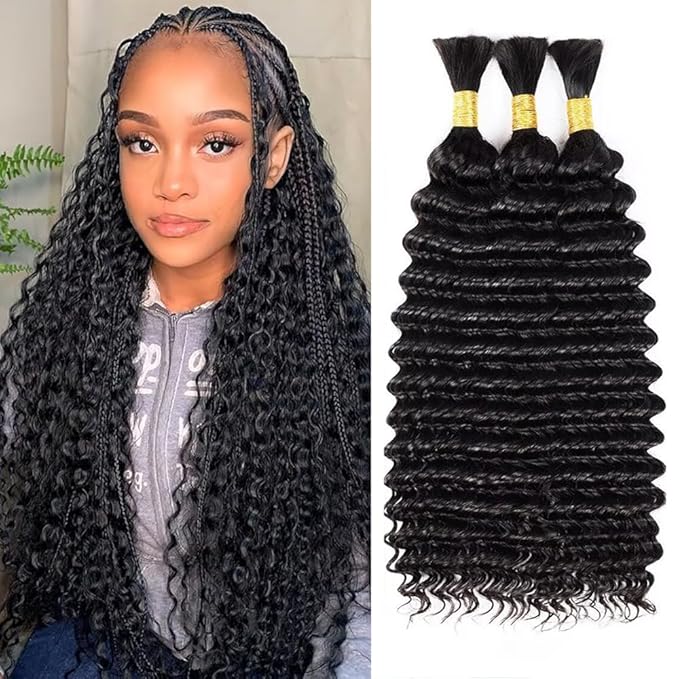 Boho Hair for Braiding Deep Wave Bulk Human Hair for Braiding 20 20 20 Inch No Weft Deep Wave Bulk Bohemian 3 Bundles 150g